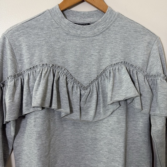 New Topshop Sweatshirt Ruffle Front Long Sleeve Crewneck Size 6 - Picture 4 of 11